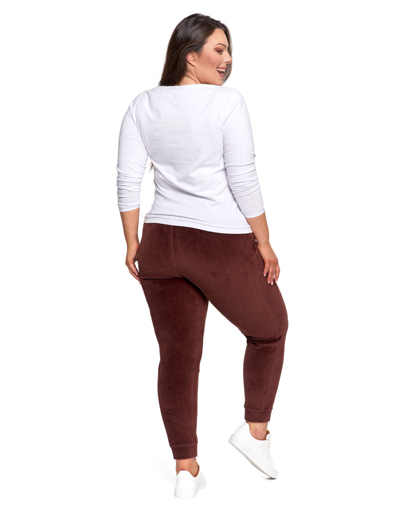 Spodnie - Damskie spodnie dresowe welurowe z bawełny BRĄZOWY - produkt moraj.pl 7