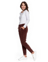 Damskie spodnie dresowe welurowe z bawełny BRĄZOWY