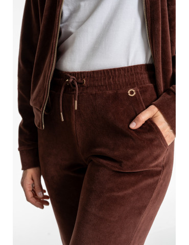 Spodnie - Damskie spodnie dresowe welurowe z bawełny BRĄZOWY - produkt 8