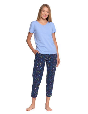 Piżamy - Piżama damska z krótkim rękawem i wzorzystymi spodniami NIEBIESKI - produkt 6