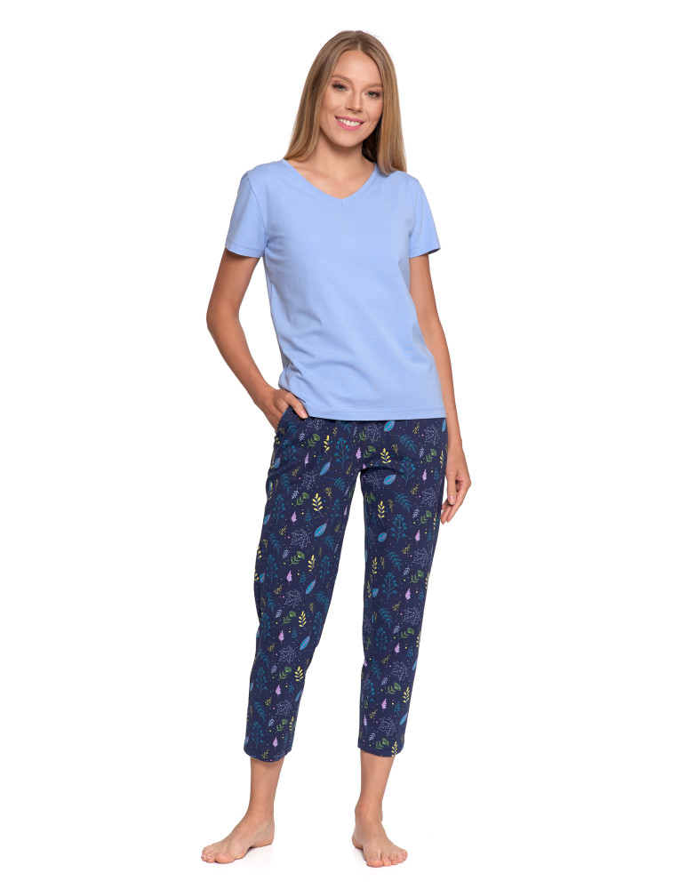 Piżamy - Piżama damska z krótkim rękawem i wzorzystymi spodniami NIEBIESKI  - produkt moraj.pl 6