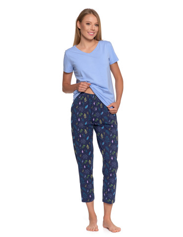 Piżama damska z krótkim rękawem i wzorzystymi spodniami  - produkt 2