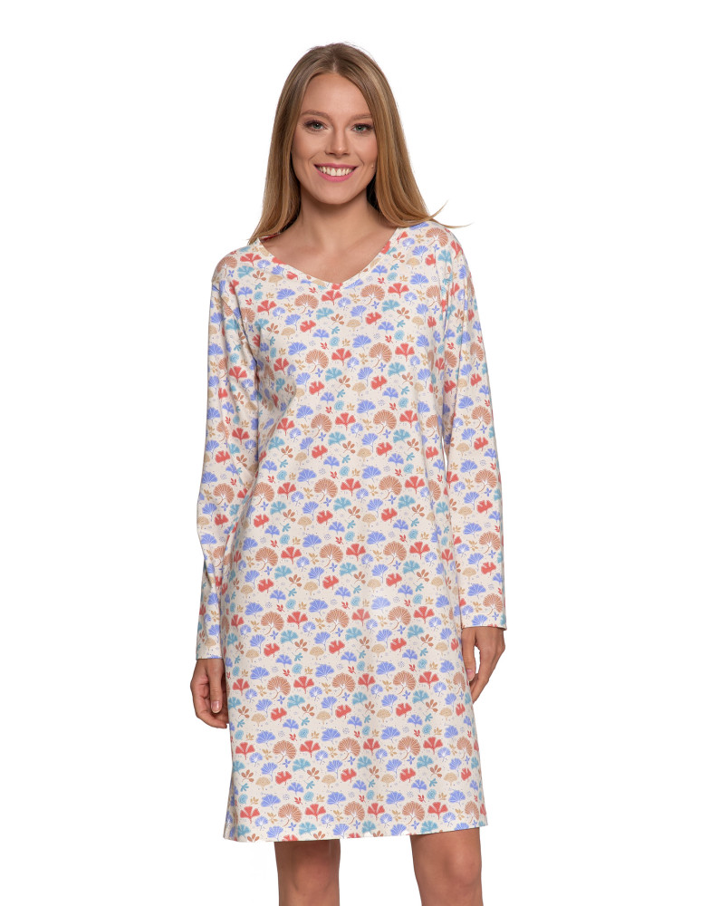 KOSZULE NOCNE - Koszula nocna damska bawełniana z długim rękawem i dekoltem V WZÓR 1 - produkt moraj.pl 1