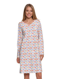 Koszula nocna damska bawełniana z długim rękawem i dekoltem V