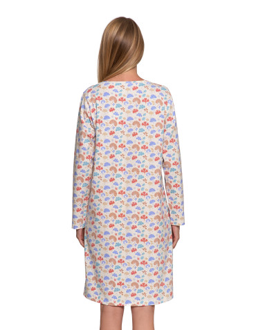 KOSZULE NOCNE - Koszula nocna damska bawełniana z długim rękawem i dekoltem V WZÓR 1 - produkt 7