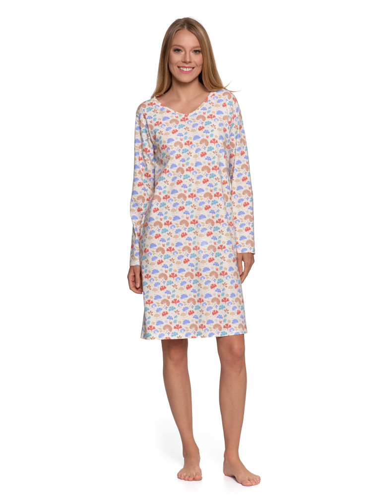 KOSZULE NOCNE - Koszula nocna damska bawełniana z długim rękawem i dekoltem V WZÓR 1  - produkt moraj.pl 6