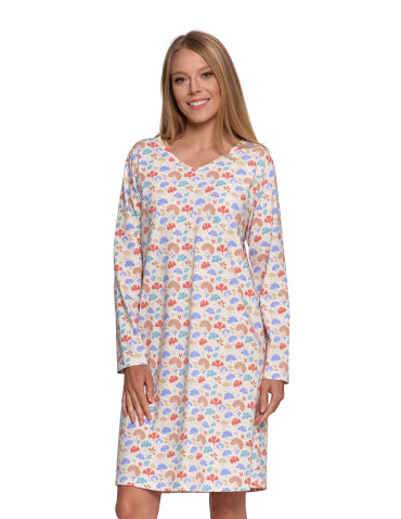 KOSZULE NOCNE - Koszula nocna damska bawełniana z długim rękawem i dekoltem V WZÓR 1 - produkt 5