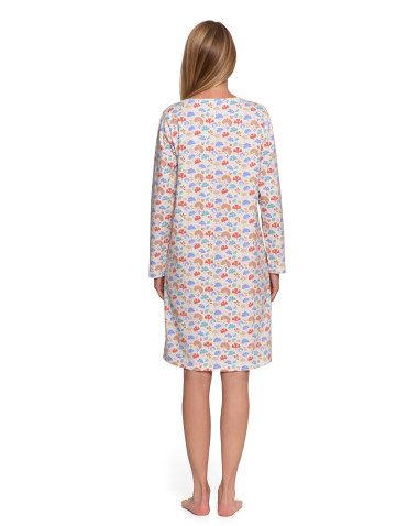 KOSZULE NOCNE - Koszula nocna damska bawełniana z długim rękawem i dekoltem V WZÓR 1 - produkt 4