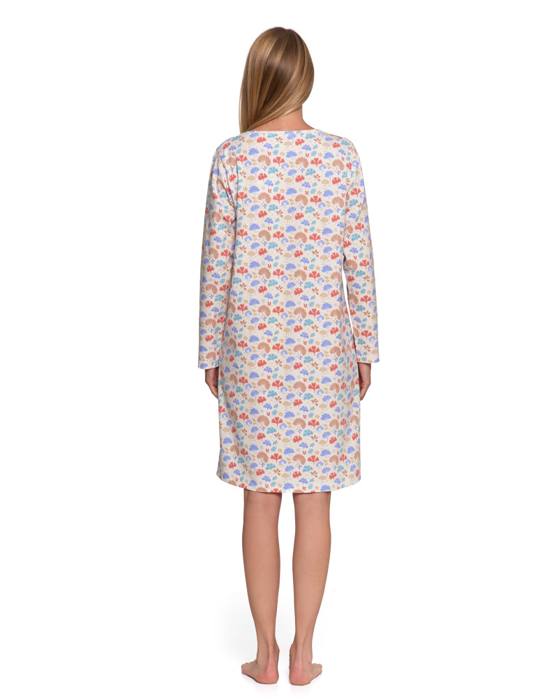 KOSZULE NOCNE - Koszula nocna damska bawełniana z długim rękawem i dekoltem V WZÓR 1  - produkt moraj.pl 4