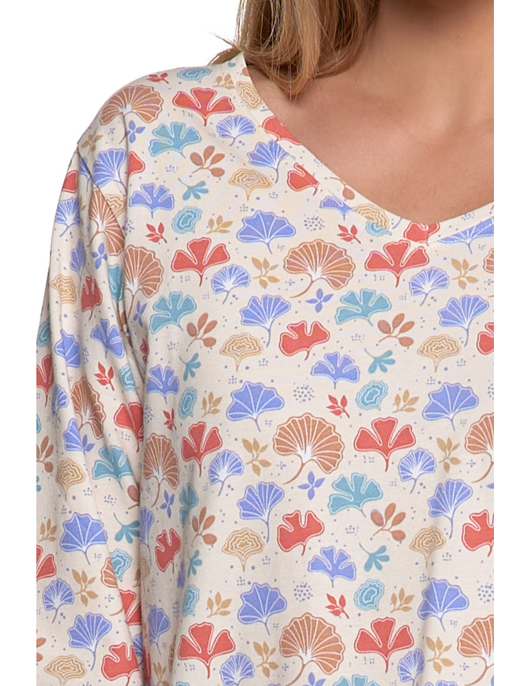 KOSZULE NOCNE - Koszula nocna damska bawełniana z długim rękawem i dekoltem V WZÓR 1  - produkt moraj.pl 3