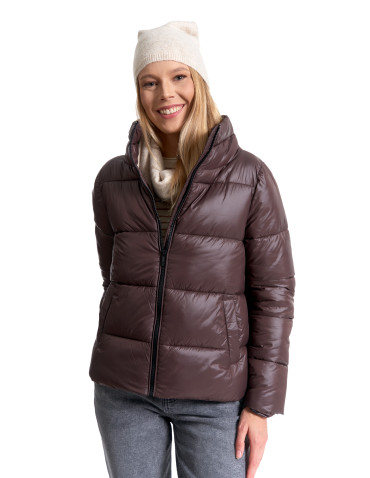 Odzież wierzchnia - Damska kurtka pikowana krótka z wysoką stójką BRĄZOWY - produkt 14