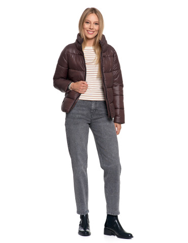 Odzież wierzchnia - Damska kurtka pikowana krótka z wysoką stójką BRĄZOWY - produkt 15