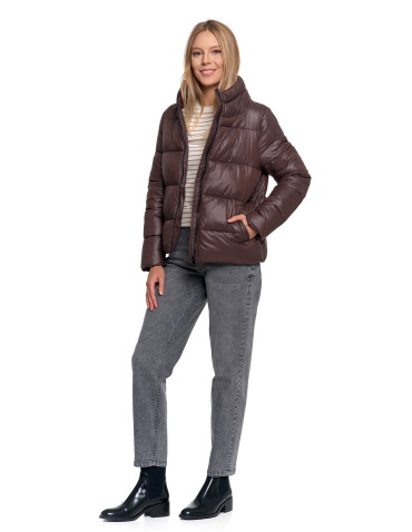 Odzież wierzchnia - Damska kurtka pikowana krótka z wysoką stójką BRĄZOWY - produkt 16