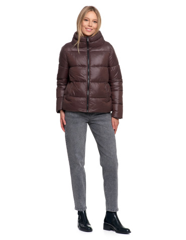 Odzież wierzchnia - Damska kurtka pikowana krótka z wysoką stójką BRĄZOWY - produkt 17