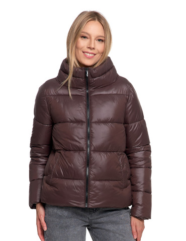 Odzież wierzchnia - Damska kurtka pikowana krótka z wysoką stójką BRĄZOWY - produkt 1