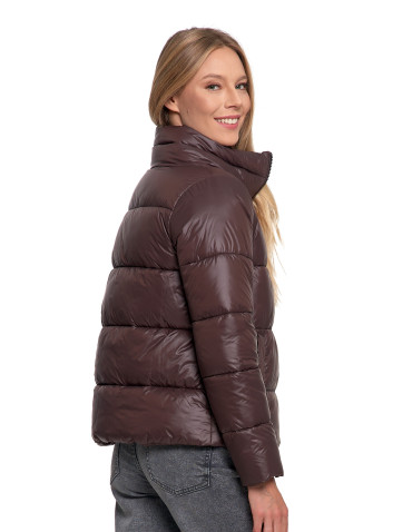 Odzież wierzchnia - Damska kurtka pikowana krótka z wysoką stójką BRĄZOWY - produkt 8
