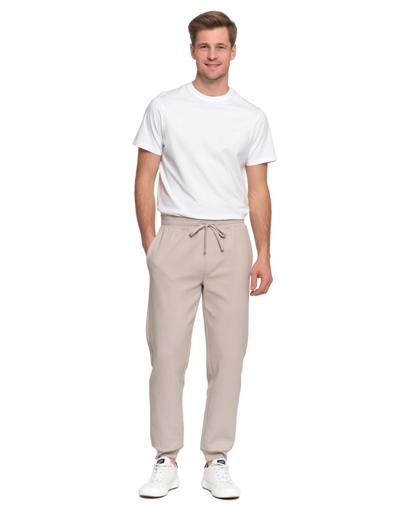 Spodnie męskie dresowe z kieszeniami i ściągaczem w pasie BEŻOWY
