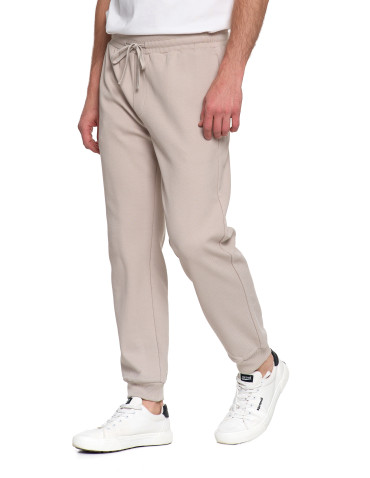Spodnie - Spodnie męskie dresowe z kieszeniami i ściągaczem w pasie BEŻOWY - produkt 12