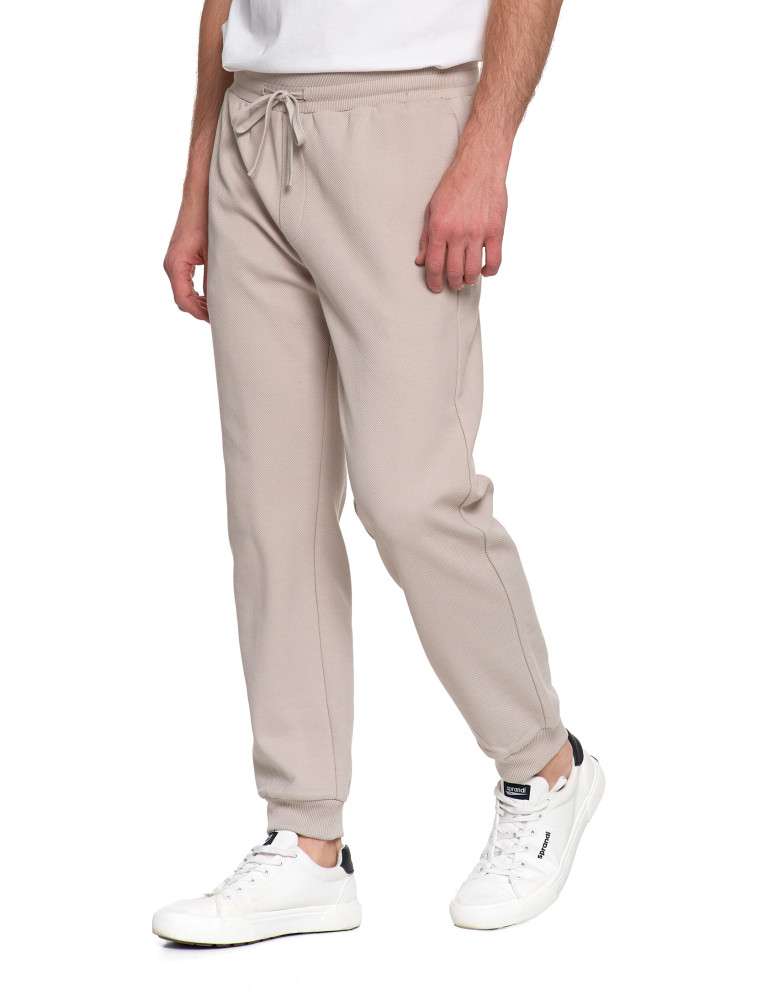 Spodnie - Spodnie męskie dresowe z kieszeniami i ściągaczem w pasie BEŻOWY - produkt moraj.pl 12