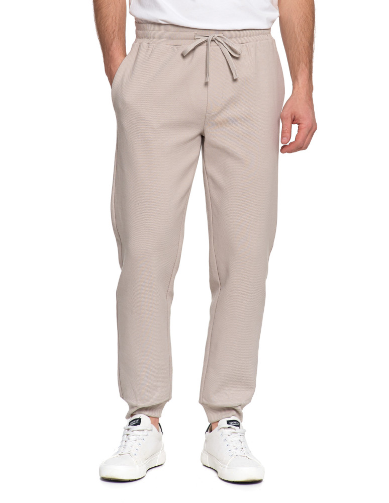 Spodnie - Spodnie męskie dresowe z kieszeniami i ściągaczem w pasie BEŻOWY - produkt moraj.pl 8