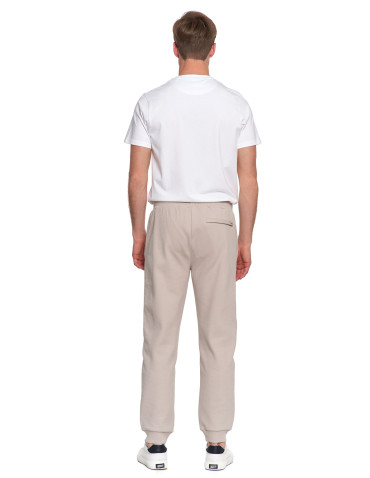 Spodnie - Spodnie męskie dresowe z kieszeniami i ściągaczem w pasie BEŻOWY - produkt 7