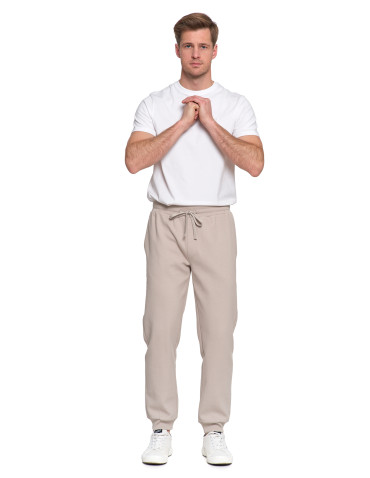 Spodnie - Spodnie męskie dresowe z kieszeniami i ściągaczem w pasie BEŻOWY - produkt 6