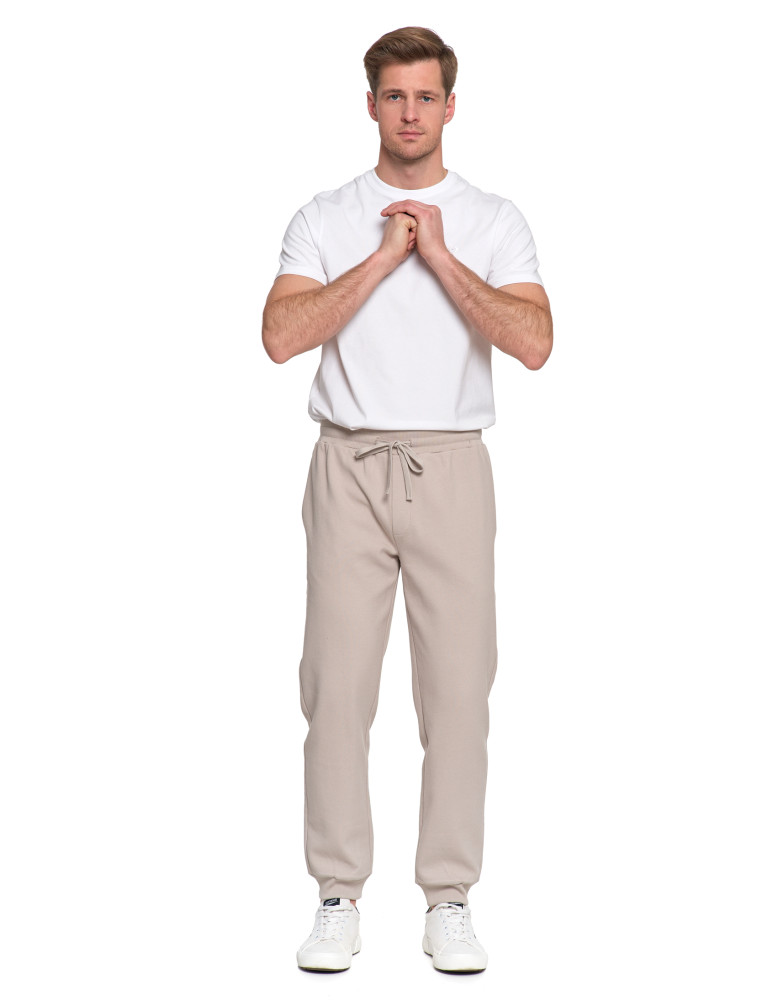 Spodnie - Spodnie męskie dresowe z kieszeniami i ściągaczem w pasie BEŻOWY - produkt moraj.pl 6