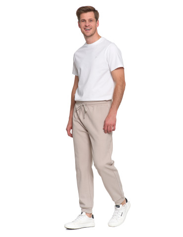 Spodnie - Spodnie męskie dresowe z kieszeniami i ściągaczem w pasie BEŻOWY - produkt 3