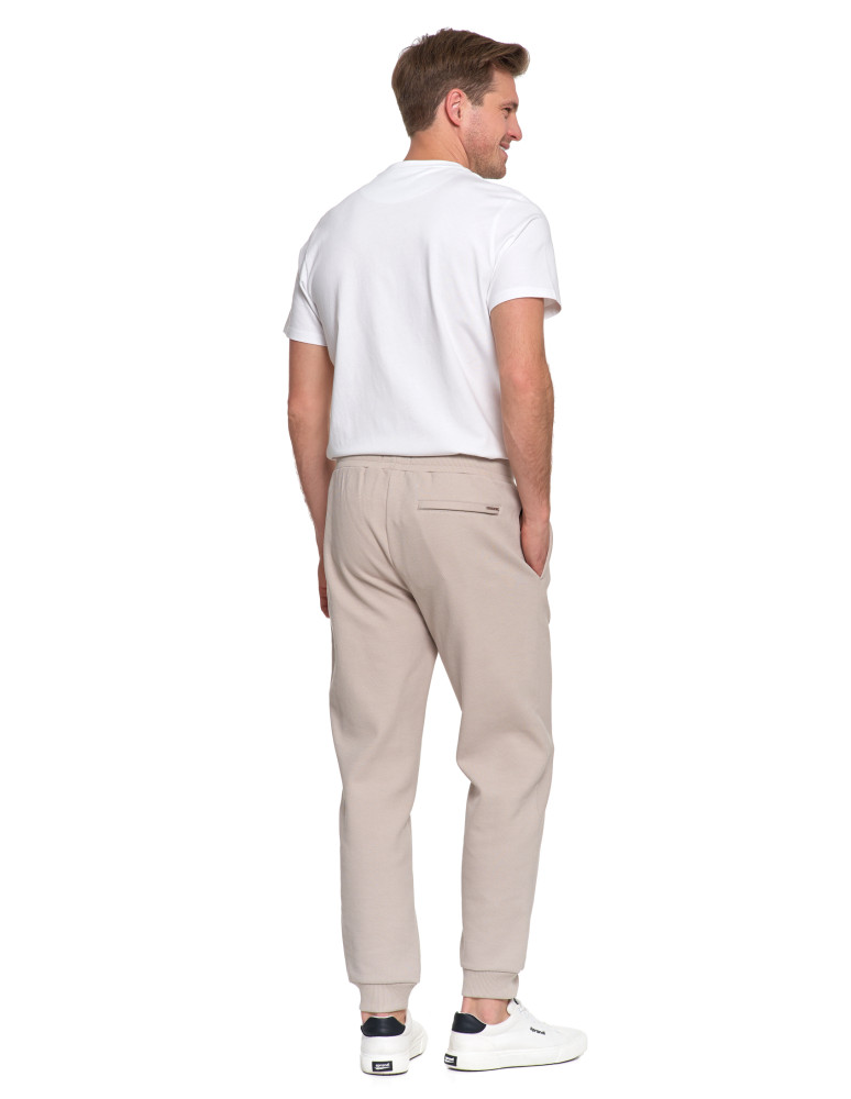 Spodnie - Spodnie męskie dresowe z kieszeniami i ściągaczem w pasie BEŻOWY - produkt moraj.pl 2