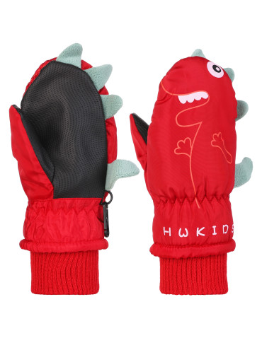 Rękawiczki - Rękawiczki zimowe dziecięce jednopalczaste w dinozaury CZERWONY - produkt 1