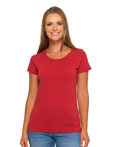 Koszulki i topy - T-shirt damski bawełniany z krótkim rękawkiem jednokolorowy BORDOWY - produkt 3