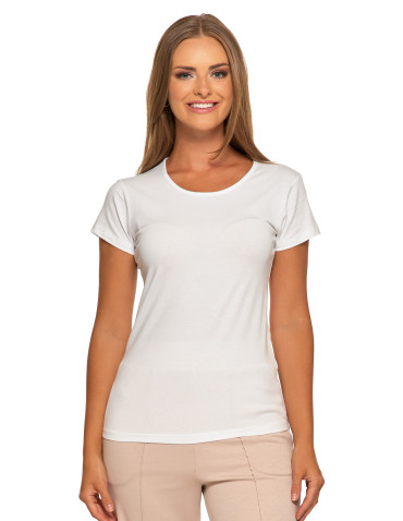 Koszulki i topy - T-shirt damski bawełniany z krótkim rękawkiem jednokolorowy BIAŁY - produkt 3