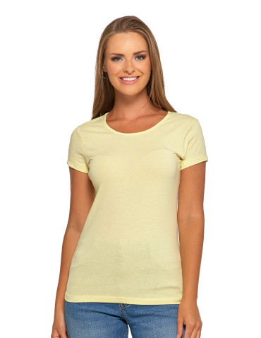 Koszulki i topy - T-shirt damski bawełniany z krótkim rękawkiem jednokolorowy JASNY ZÓŁTY - produkt 3