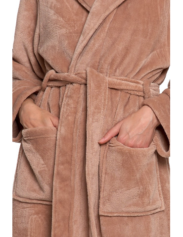 Szlafroki - Szlafrok ciepły damski długi z kapturem BEŻOWY - produkt 5