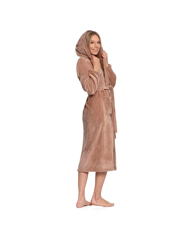 Szlafroki - Szlafrok ciepły damski długi z kapturem BEŻOWY  - produkt moraj.pl 2