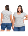 T-shirt damski z okrągłym dekoltem plus size JASNY SZARY