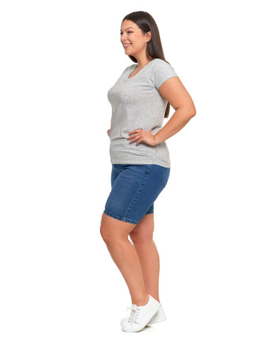 Koszulki i topy - T-shirt damski z okrągłym dekoltem plus size SZARY - produkt 12