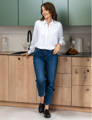 Spodnie - Damskie spodnie jeansowe mom fit NIEBIESKI - produkt 1