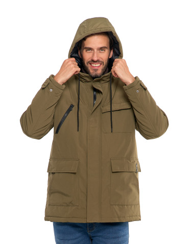 Odzież wierzchnia - Kurtka zimowa męska z kieszeniami cargo KHAKI - produkt 9