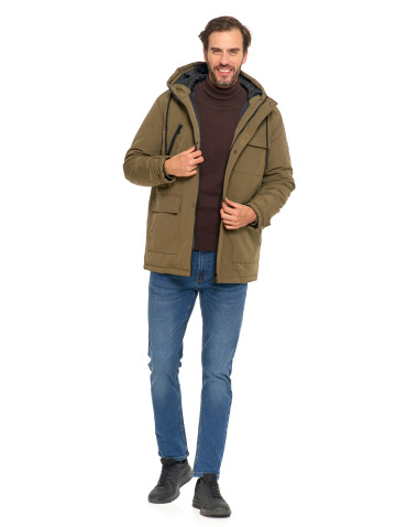 Odzież wierzchnia - Kurtka zimowa męska z kieszeniami cargo KHAKI - produkt 10