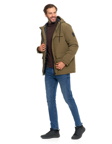 Odzież wierzchnia - Kurtka zimowa męska z kieszeniami cargo KHAKI - produkt 11