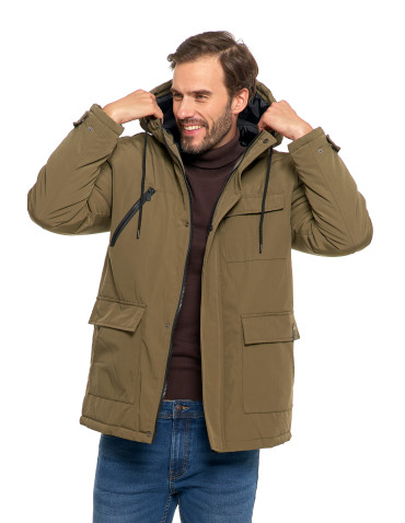 Odzież wierzchnia - Kurtka zimowa męska z kieszeniami cargo KHAKI - produkt 7