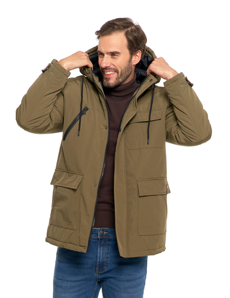 Odzież wierzchnia - Kurtka zimowa męska z kieszeniami cargo KHAKI - produkt moraj.pl 7