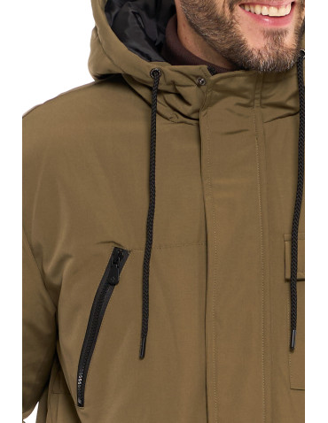 Odzież wierzchnia - Kurtka zimowa męska z kieszeniami cargo KHAKI - produkt 4