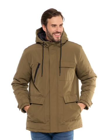 Odzież wierzchnia - Kurtka zimowa męska z kieszeniami cargo KHAKI - produkt 1