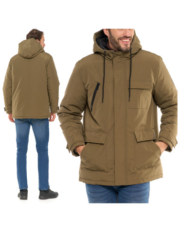 Odzież wierzchnia - Kurtka zimowa męska z kieszeniami cargo KHAKI - produkt 1