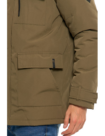 Odzież wierzchnia - Kurtka zimowa męska z kieszeniami cargo KHAKI - produkt 3