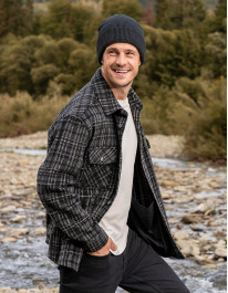 Męska kurtka flanelowa w kratkę z kieszeniami