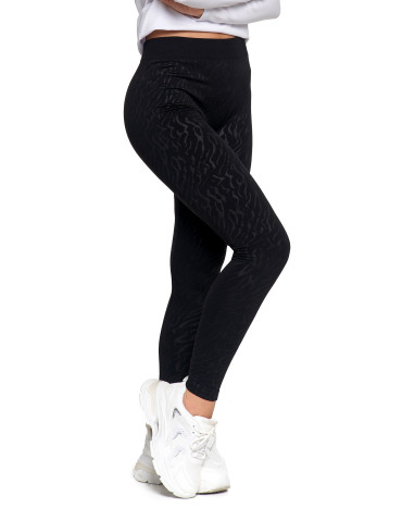 Legginsy - Damskie legginsy ocieplane z szeroką gumą w pasie CZARNY - produkt 12