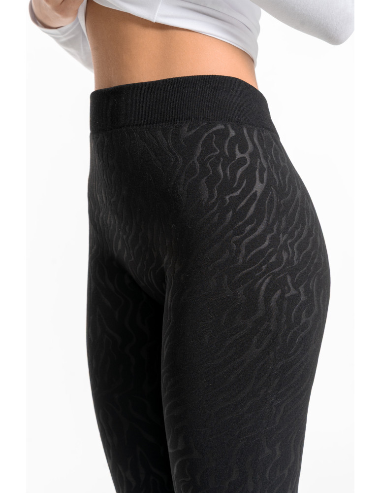 Legginsy - Damskie legginsy ocieplane z szeroką gumą w pasie CZARNY - produkt moraj.pl 5